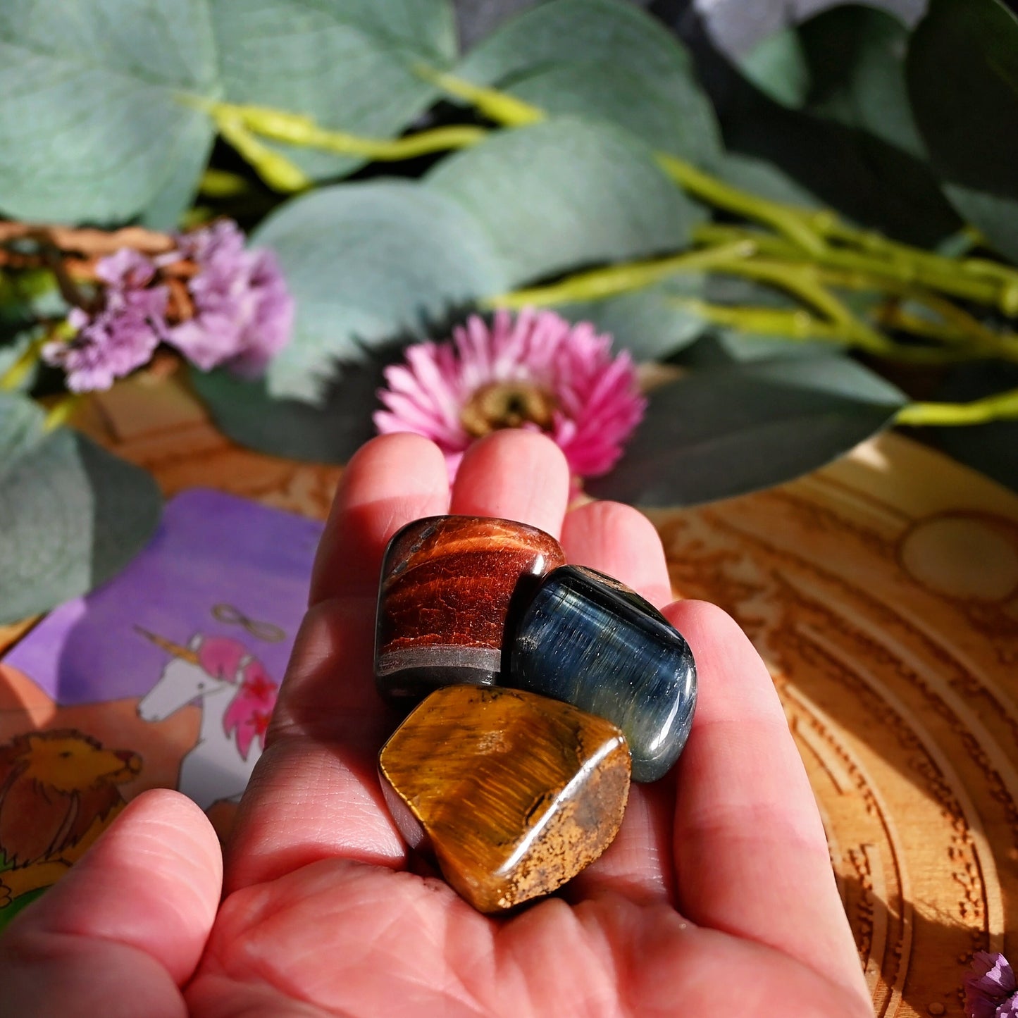 Tiger Eye Tumble Set of 3 - Red, Gold, Blue