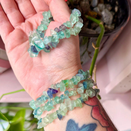 Rainbow Fluorite Crystal Chip Bracelet