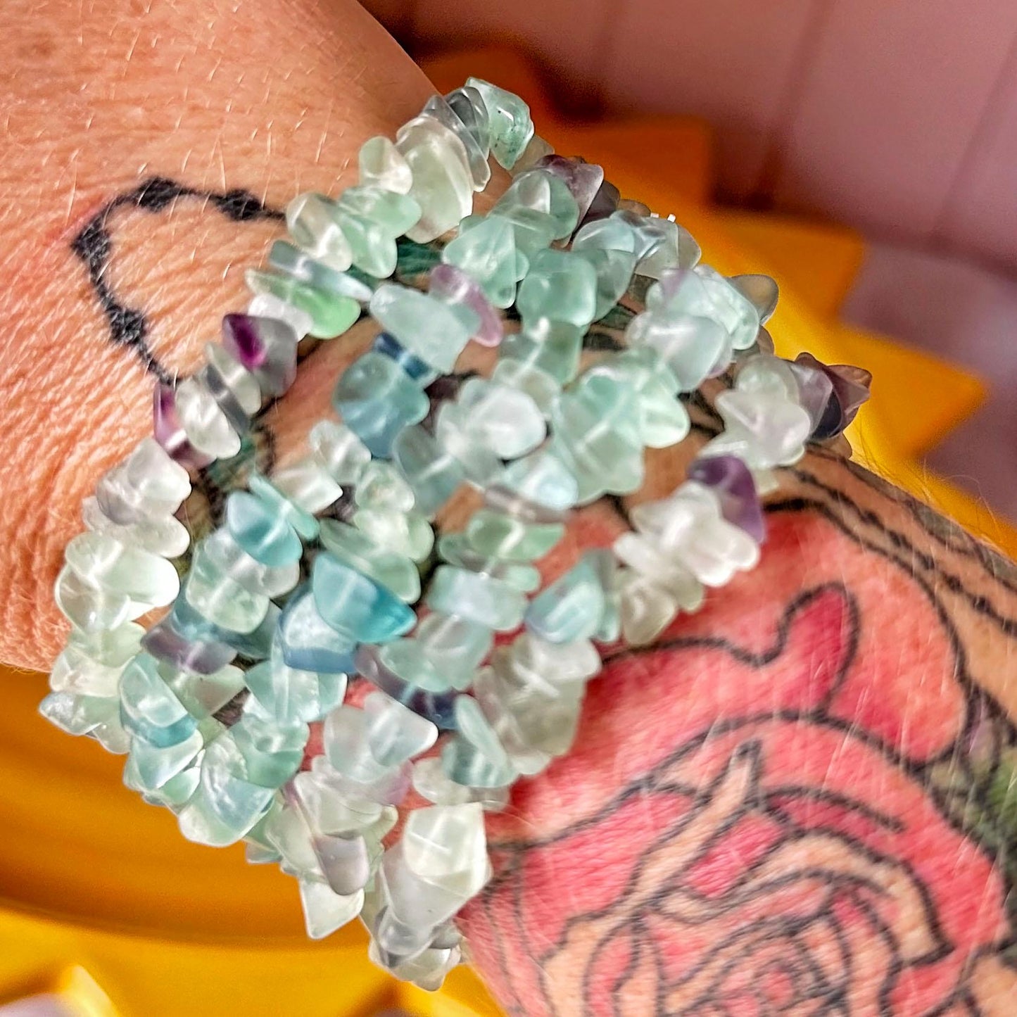 Rainbow Fluorite Crystal Chip Bracelet